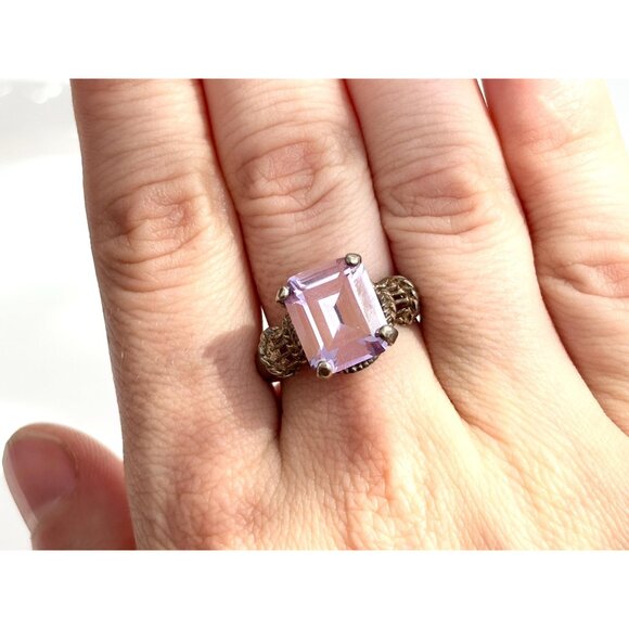 Amethyst Semi-Precious Gemstone Filigree 295 Sterling Silver Vintage Ring - sz 8 - Picture 10 of 10